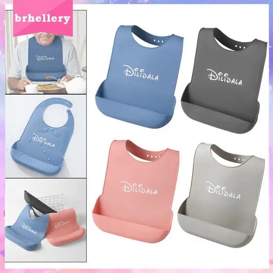 Brhellery babador de silicone adulto com bolso impermeável/avental para idosos