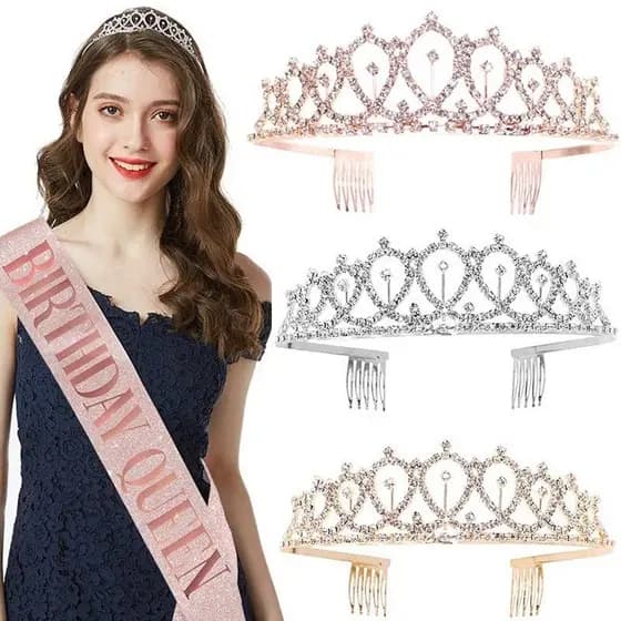 Conjunto De Aniversário Sash Girl Princesa Rainha & Crown Fitas Glitter Festa Suprimentos De Decoração