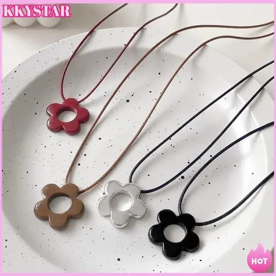 Colar De Flores KKXYSTAR , Pingente De Flor Oca Simples De Material , Corrente De Suéter Com Nó Ajustável