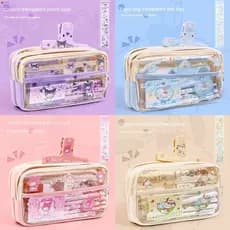 Sanrio Estojo Transparente De Lápis Com Adesivo My Melody Kuromi Cinnamoroll Papelaria Estudantes Suprimentos Escolar