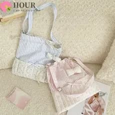 Bolsa De Ombro HOUR , Crossbody Com Listras De Laço Cordão Azul Rosa De Grande Capacidade Para Compras
