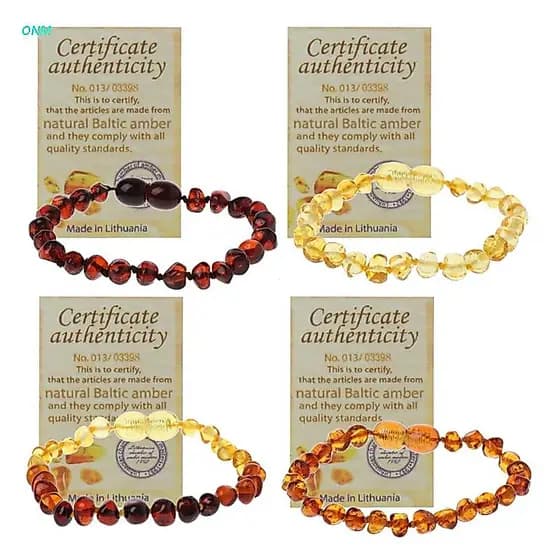 Onm Pulseira Ambar Báltico Para Dentição / Contas Bebês Para Mordedores