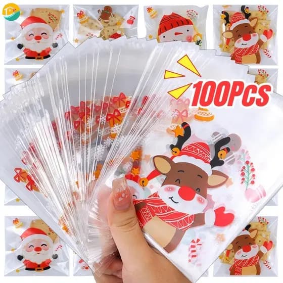 100Pcs/Pack Sacos Autoadesivos Para Embalagem De Natal Plásticos À Prova D'água 10 * 13cm Auto-Vedantes Doces Festa De A