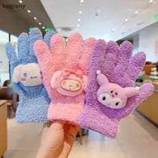 [bagreny] 1 Par Kawaii Bonito Kuromi Melodia Cinnamoroll Kt Luvas De Gato Dos Desenhos Animados Cinco Dedos Moda Outono