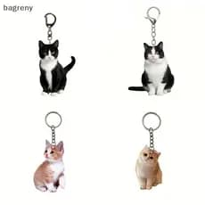 [bagreny] Mulheres Bonito Acrílico Gato Chaveiros Adorável Preto Branco Pingente Crianças Engraçado Meninas Mochila Orna