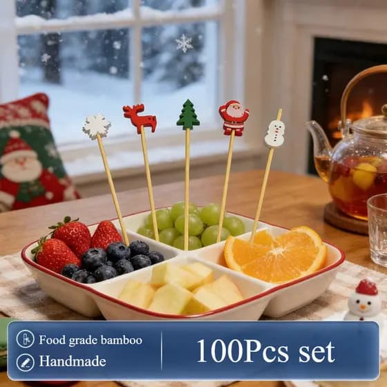 100 Pçs Natal Bambu Espeto Cocktail Picaretas Cupcake Topper Comida Descartável Sobremesa Palitos De Frutas Fontes De Fe