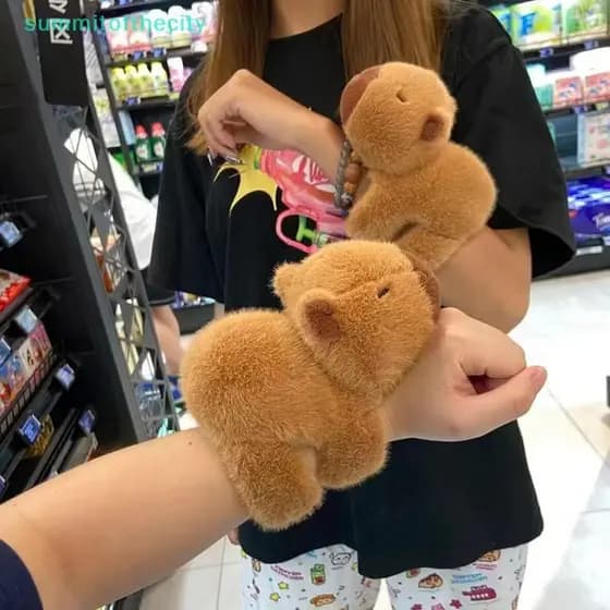 Nobleflying Pulseira De Pulso Deitado Boneca Capivara Anel De Pressão Brinquedo De Pelúcia Fofo Feia E Fofa