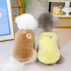 Casaco de Pele de Coelho para Animais de Estimação S-XXL Moda Europeia e Americana Outono Inverno Quente Amarelo Marrom