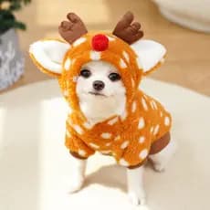 Fantasia Fofa De Rena De Natal Para Cachorro Com Capuz De Pelúcia E Gato