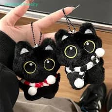 Xmclsummthecity Chaveiro De Boneca De Pelúcia Fofo Gato Preto Estridente Gatinho Macio Linda Bolsa Escolar Pingente Deco