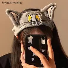 [lovego] Linda Faixa De Cabelo Tom E Jerry Desenho Animado Anime Gato Mouse Colocado Na Maquiagem Lavagem Rosto Decoraçã