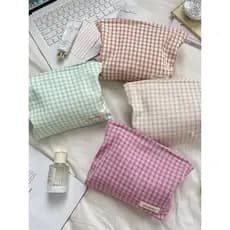 Bolsa de Maquiagem Portátil Fresh Grid para Armazenamento de Cosméticos BSJ9