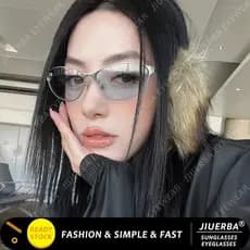 (JIUERBA) Óculos De Sol Femininos De Metal Cat Eye Y2K Da Moda Coreana Com Proteção UV Premium