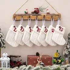 Decorações De Natal Meias De Malha Bordado Alfabeto Crianças Doces Presente Saco Branco De
