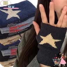 YEE Um Par De Luvas Estrela Y2K , Material De Malha Comprimento Do Pulso Sem Dedos , Aquecedores Térmicos