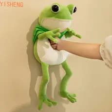 Sapo de pelúcia YISHENG, equipado com um casaco confortável, boneco verde, animal de pernas longas, macio e abraçável WN