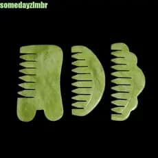 SOMEDAYZL0M Pente De Massagem , Escova De Cabelo De Jade Verde Natural , Pedra Clássica Hsiuyen Escultura Gua Sha Board