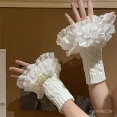 Luvas Arco Decoração Renda Malha Babado Borda Torção Textura Elástica Macia Sem Dedos Punhos Falsos Estilo Lolita Cospla