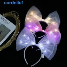 CORDELLUF Faixa De Cabeça Com Laço LED , Decoração De Ano Novo , Argola De Cabelo Brilhante , Malha