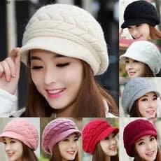 Elegante Chapéu Feminino De Inverno Feijão De Outono Pele Boina De Crochê < BT0426 >