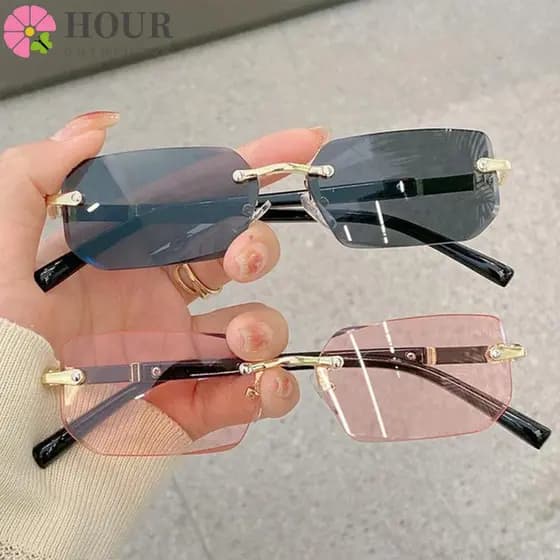 HOUR Frameless Óculos De Sol , Y2K UV400 Sem Aro De Proteção , Vintage Shades Para Mulheres E Homens