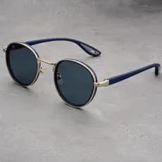 Óculos de Sol Redondos Vintage Casuais com Borda Dourada, Estilo Hip-Hop de Rua para Homens