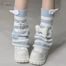 Aquecedores De Pernas GERYRUD , Meias Harajuku Com Listras Azuis E Brancas Originais Desleixadas Estilo Japonês Asas