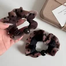 Laço de cabelo de pelúcia com bolinhas e renda para outono e inverno, elegante e de alta elasticidade para rabo de caval