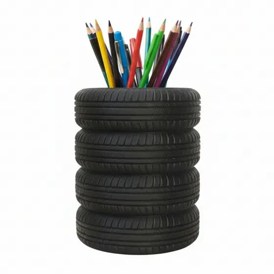 Porta-Lápis Criativo em Formato de Pneus – Organizador de Mesa Decorativo