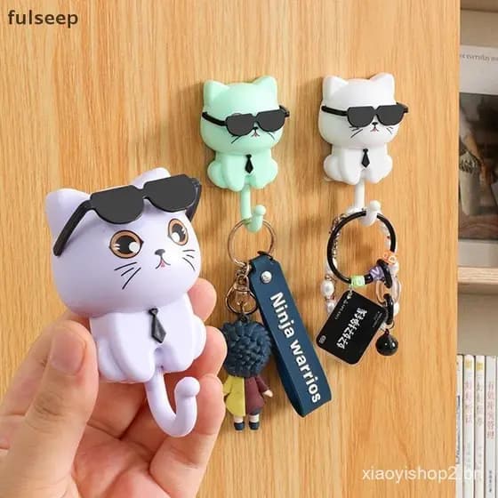 [fulseep] Ganchos Para Chaves De Gatos Fofos , Porta-, Adesivas , Desenhos Animados , Gravidade , Criatividade , Gancho