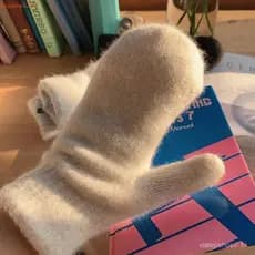 HUIJIANG Luvas De Pele De Coelho Ao Ar Livre Quente Cor Sólida Lã De Pelúcia Masculino Adulto Estilo Coreano