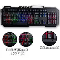 Teclado Gamer Semi Mecânico Metal Usb Luminoso Antigosting B-MAX Teclado Semi Mecanico color Rainbow