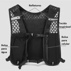 Colete de Hidratação Corrida, Bike, Trilha e demais Esportes / Unissex, Reflexivo, Bolsos p/ Celular e Garrafa e Mochila