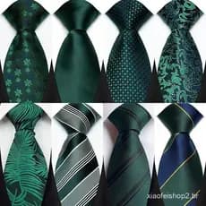 Luxo 8CM Gravatas Masculinas Xadrez Listras Ponto Verde Escuro Formal Clássico Vestido Gravata Corbatas De Negócios Para