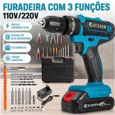 Furadeira Impacto Sem Fio/Parafusadeira 21V Três funções,110/220VGeral, conjunto completo