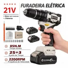 Parafusadeira Furadeira 21v Profissional 2 Baterias Sem Fio