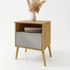 Mesa de Cabeceira Cancun Decorativa Criado Moderno com Gaveta e Prateleira Nicho Várias Core