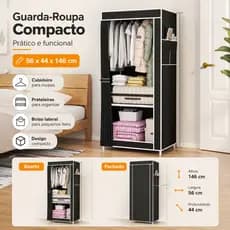 146x56x44cm Guarda Roupa Dobrável Armário Organizador Portátil Multiuso Roupeiro Cabideiro