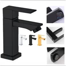 Torneira Banheiro/Lavabo Preta Luxo Metal Moderna 1/2 Cuba Inox Quadrada