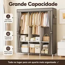 Cinzento Portátil Multifuncional Guarda Roupa Guarda-Roupa Fechado para Casal,Guarda-Roupa para Casal com Alta Capacidad