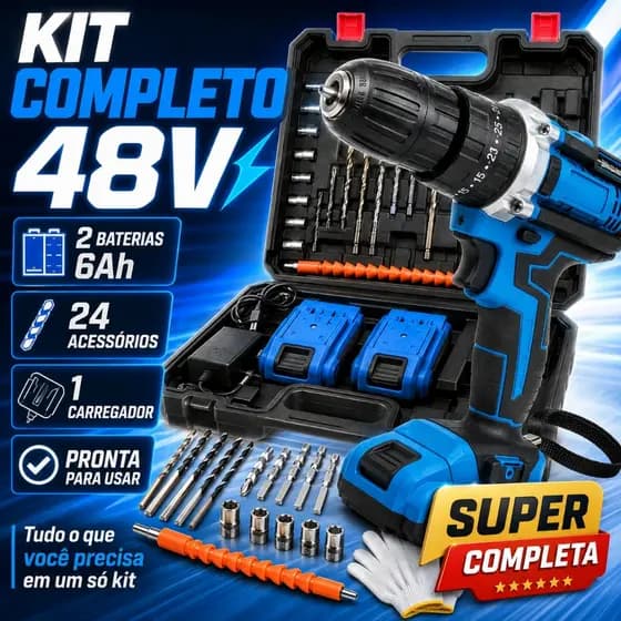 Parafusadeira Furadeira de Impacto a Bateria Recarregável Sem Fio furadeira de impacto 18v/48v 2 Baterias Com Caixa colo