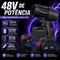 Soprador Sem Fio 48V Profissional – Kit com 2 Baterias, Maleta, Potente e Portátil para Limpeza de Folhas, Jardim, Garag
