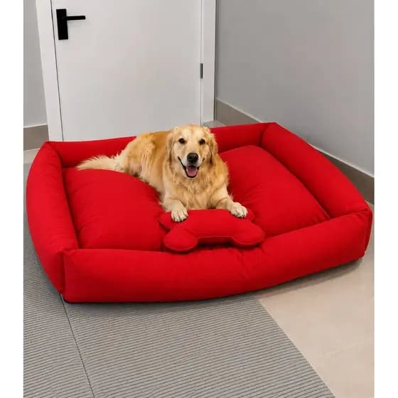 Cama Pet Impermeável Grande 100x70Cm e Media 70x50cm - 100% Lavável Confortável Para Cachorro Vermelho