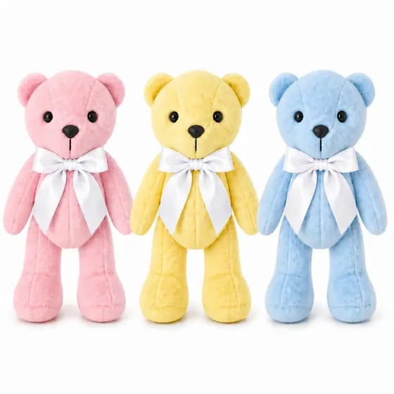 Kit 3 Ursinhos Pequenos 20cm Trio De Urso De Pelúcia Com Laço Branco Presente