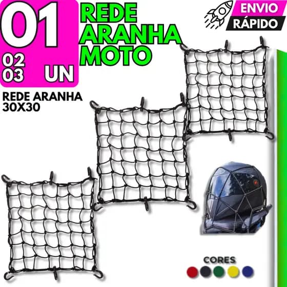 1/2/3 Rede Aranha Reforçada Para Moto Fixação Forte 6 Ganchos 30x30cm Ideal Motoboy Entrega