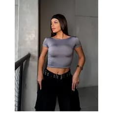Kit 2 Cropped Costa Nua Suplex Feminina Ombro a Ombro manga curta Baby Tee - Tecido Duplo