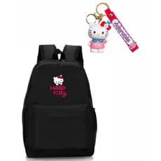Mochila Hello + Chaveiro Feminina Escolar Resistente com Porta Garrafinha sk 03 MP