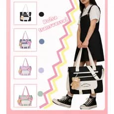 Bolsa de Ombro Transversal Aderível Estilo Japonês/Coreano Kit Escolar Infantil com Ursinho Decorativo