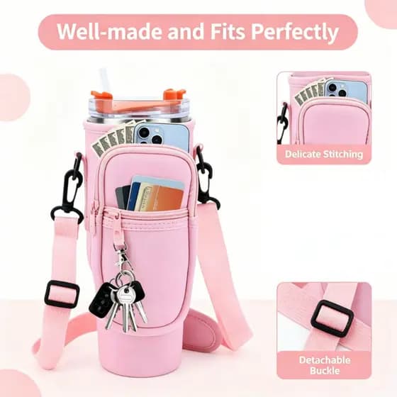Porta-Copo Neoprene com Alça Ajustável, Resistente e Funcional，Bolsa Porta Garrafa com