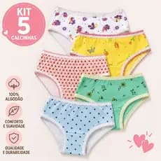 Kit 5 até 10 Calcinha Infantil com Forro algodão Estampada De 2 a 10 Anos Conforto meninas criança
